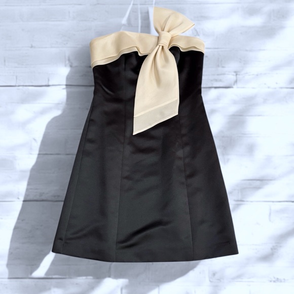 Ralph Lauren Silk Black Strapless Cocktail Dress With Cream Big Bow Size 8 - Picture 1 of 5